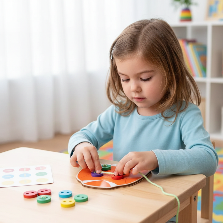 Montessori Knopf- & Fädelspiel – Fördert Geduld & Fingerfertigkeit