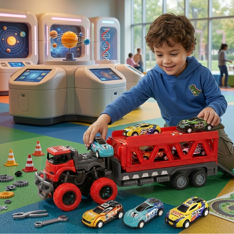 Großer Auto Transport Truck mit Rennwagen – Kinder Spielset