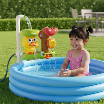 Karikatur Badeente mit Wasserrad – Spielspaß beim Baden für Kinder