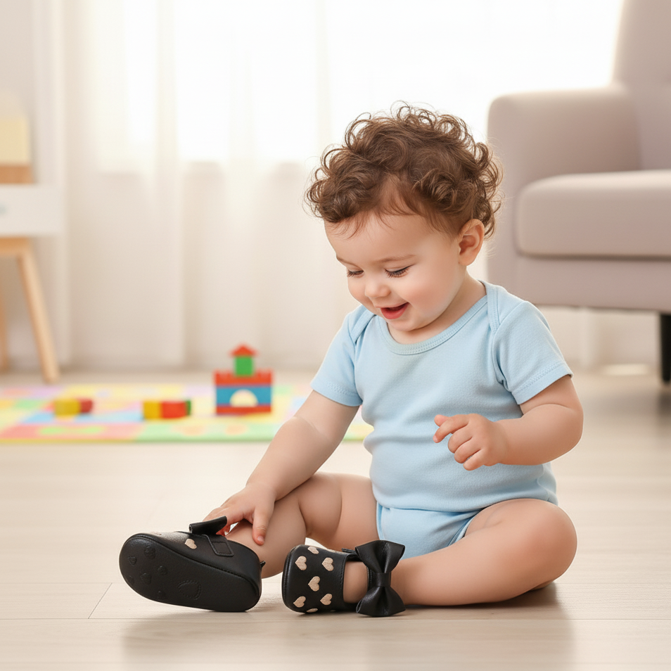 Erstlingsschuhe Mädchen – Herzchen & Schleifen Design