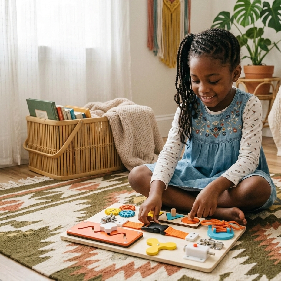 Montessori Busy Board aus Holz – Motorikspielzeug für Kinder