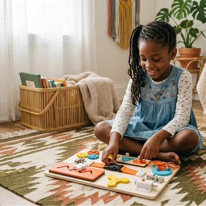 Montessori Busy Board aus Holz – Motorikspielzeug für Kinder