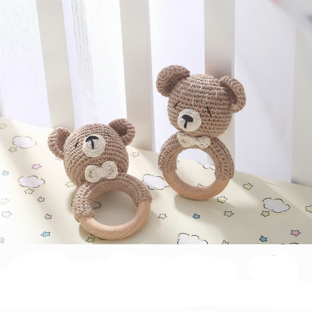 Sanftes Holz-Rassel-Spielzeug für Babys – Beruhigt Zahnfleisch & fördert Entwicklung