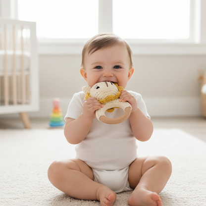 Sanftes Holz-Rassel-Spielzeug für Babys – Beruhigt Zahnfleisch & fördert Entwicklung