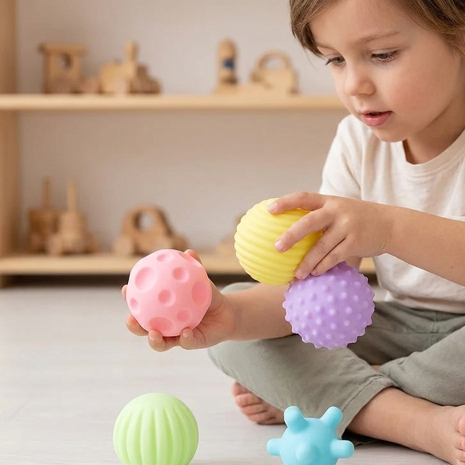 Sensorik Baby Bälle Satz – 6 weiche Montessori Tastbälle