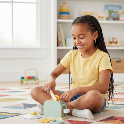 Holz Toaster Spielzeug für Kinder – Montessori Frühstücks-Satz