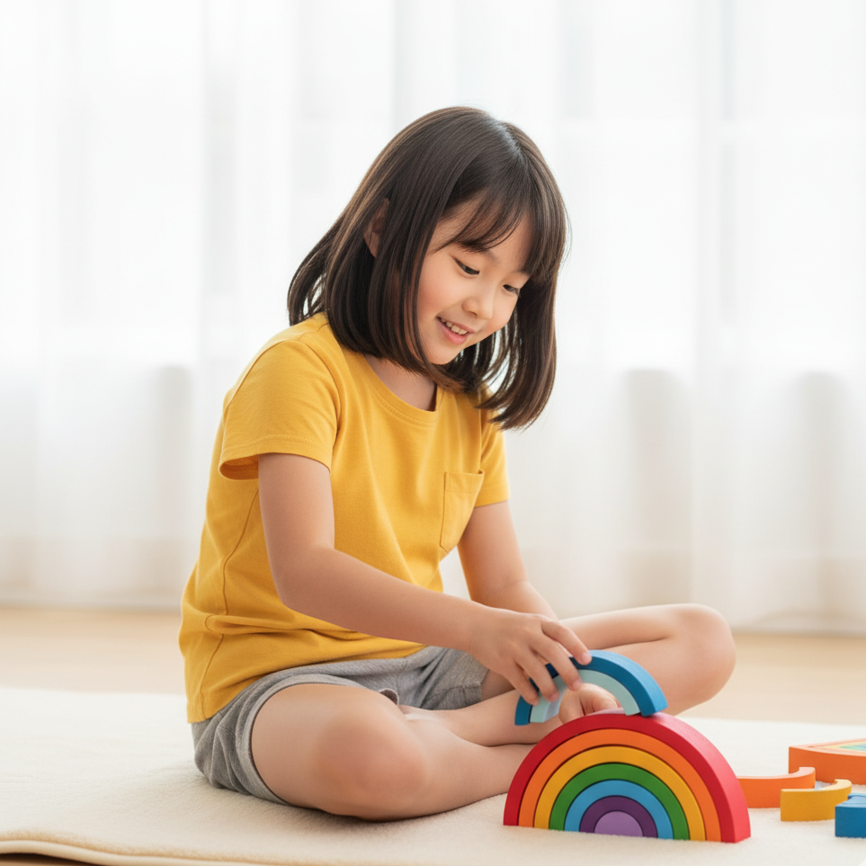 Montessori Regenbogen-Stapelspiel – Farbe, Lernen & Freude vereint