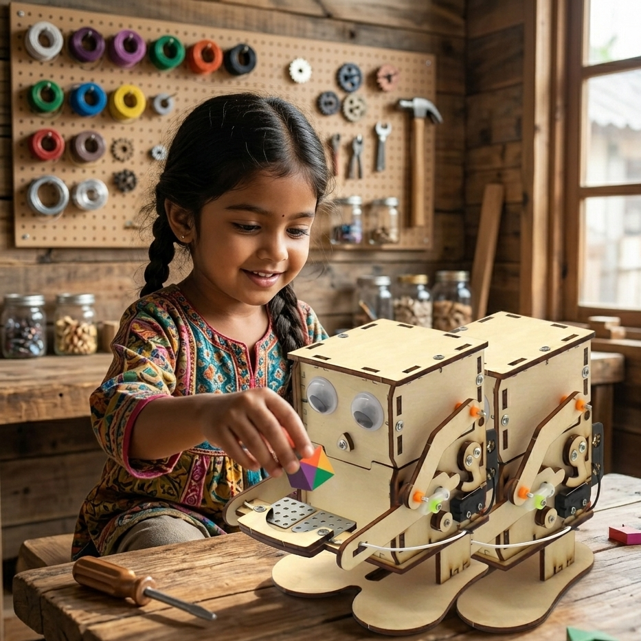 DIY Roboter Bausatz für Kinder – STEM Lernspielzeug aus Holz