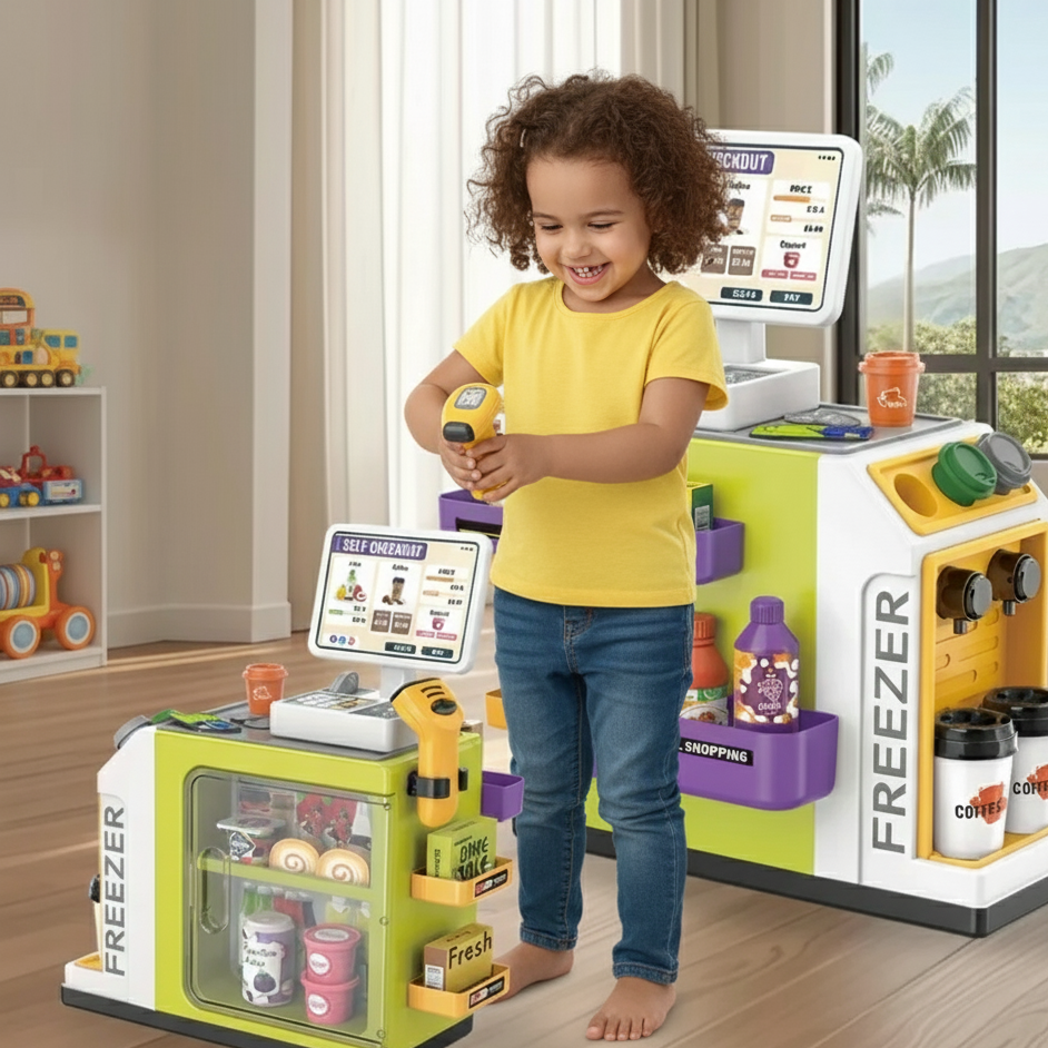 Mini Supermarkt & Kaffeemaschine Spielset – Realistisches Kauferlebnis für Kinder