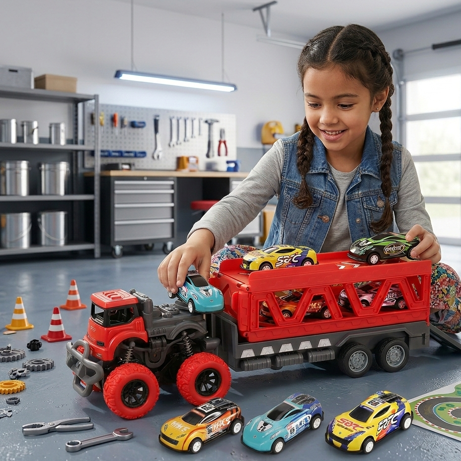 Großer Auto Transport Truck mit Rennwagen – Kinder Spielset