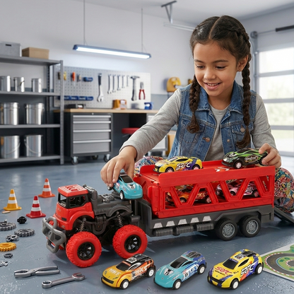 Großer Auto Transport Truck mit Rennwagen – Kinder Spielset