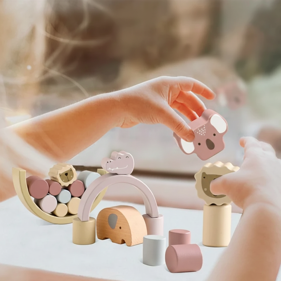 Holz Elefanten Balance Spiel – Montessori Regenbogen Stapelspaß