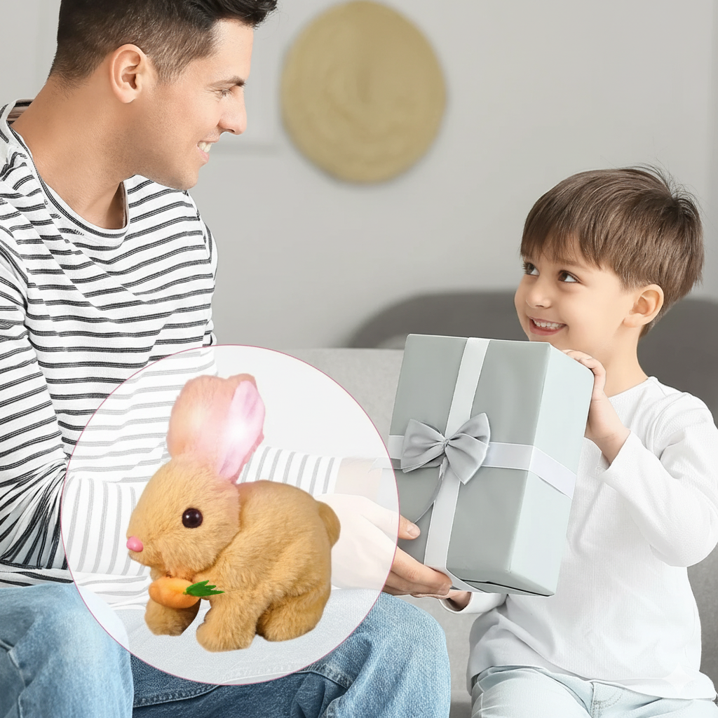 Niedlicher elektronischer Hase – Lebensechtes Hüpfen und fröhliche Bewegung