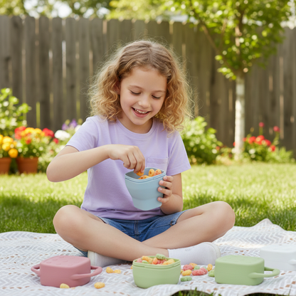 Baby Silikon Snackbecher – Auslaufsicher, sicher & tragbar für Kleinkinder