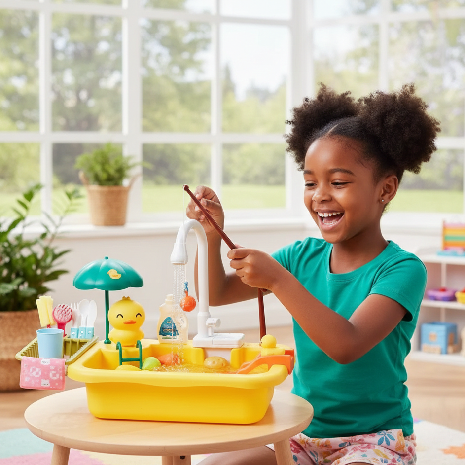 Kinder Spielküchenspüle mit fließendem Wasser – Lernen & Spielen