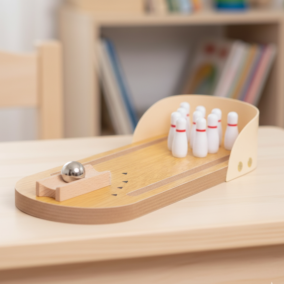 Mini Holz-Bowling Set – Lernspaß für Kinder & Familie