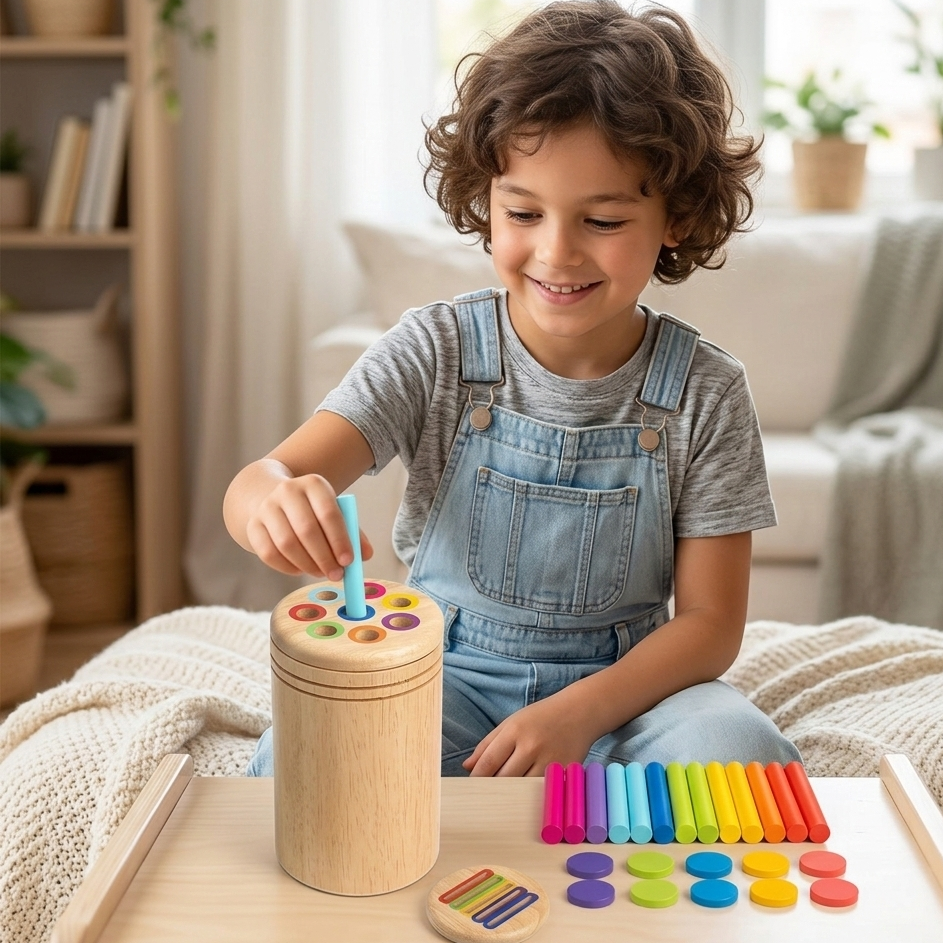 Holz Montessori Sortierspiel – Farben & Formen lernen