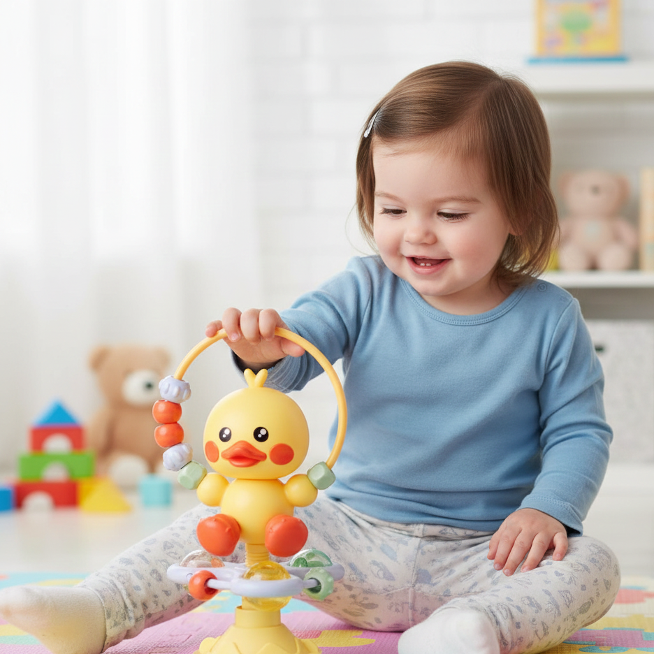 Interaktives Baby Drehspielzeug– Mit Saugnapf & Musik für Hochstuhl