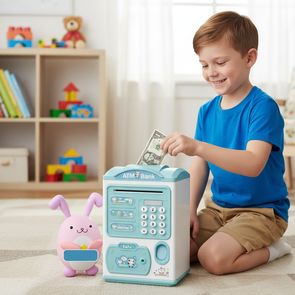 Interaktive Spardose für Kinder – Mit Fingerabdruck, Musik & Licht