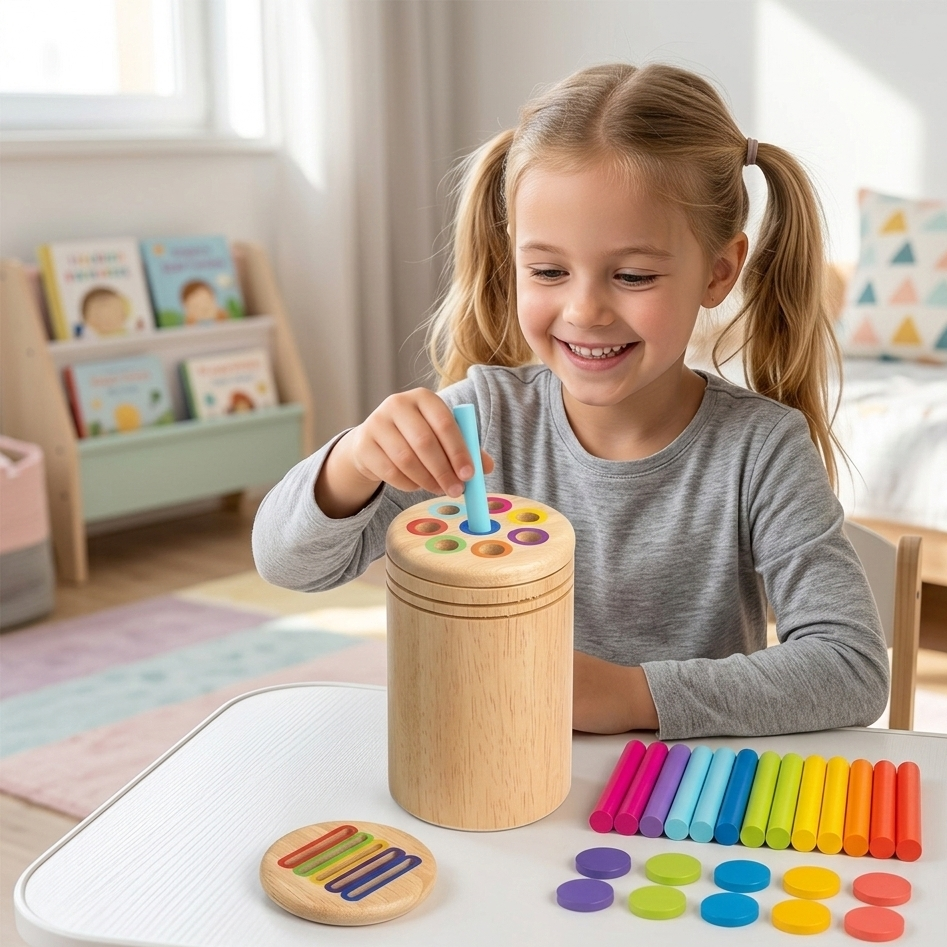 Holz Montessori Sortierspiel – Farben & Formen lernen