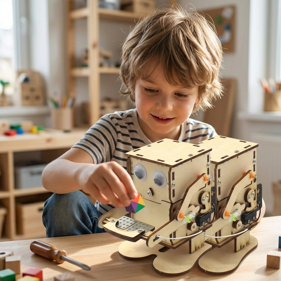 DIY Roboter Bausatz für Kinder – STEM Lernspielzeug aus Holz
