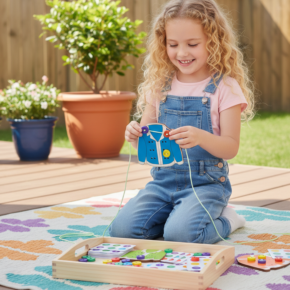 Montessori Knopf- & Fädelspiel – Fördert Geduld & Fingerfertigkeit
