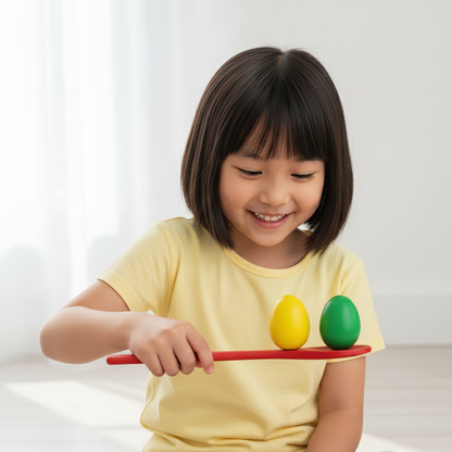 Holz-Ei-und-Löffel-Rennspiel – Gleichgewicht, Spaß & Bewegung für Kinder!