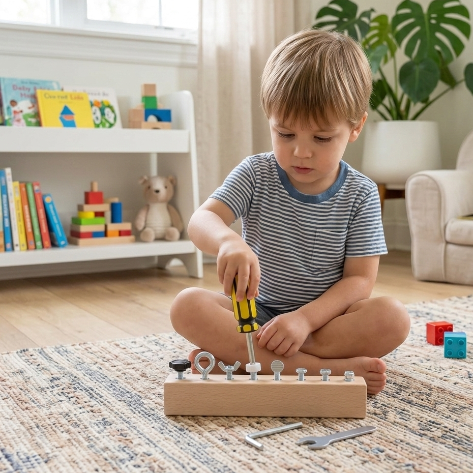 Montessori Holz Werkzeugspiel – Schrauben & Motorik Lernen