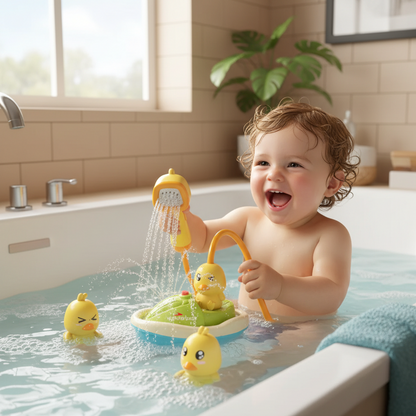 Baby Badespielzeug – Spritzende Enten & Motorboot mit Musikfunktion