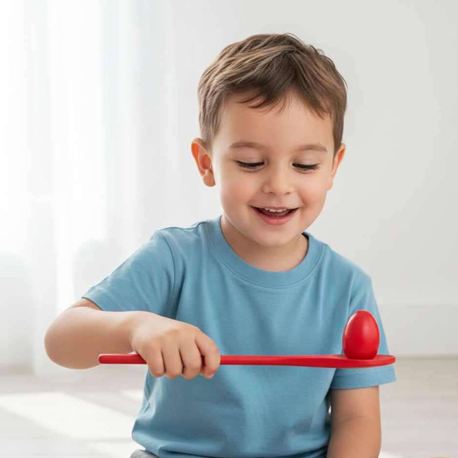 Holz-Ei-und-Löffel-Rennspiel – Gleichgewicht, Spaß & Bewegung für Kinder!
