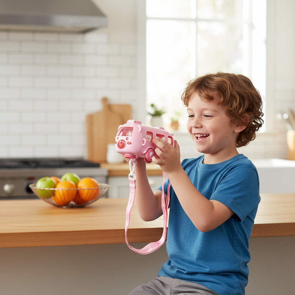 500ml Kinder Bus Trinkflasche mit Strohhalm – auslaufsicher