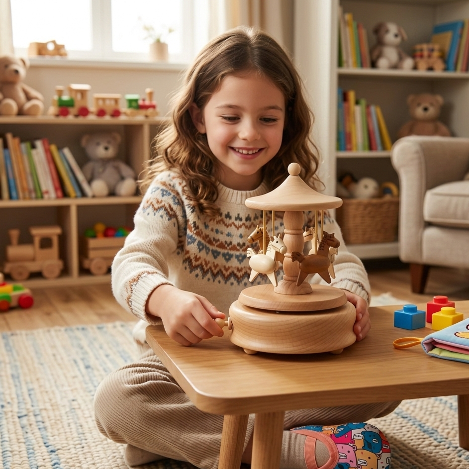 Holz Karussell Spieluhr – Magische Musik & Rotierendes Design