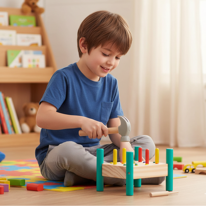 Rundes Holz-Steckbrett für Kinder – Lernen, Hämmern & Staunen