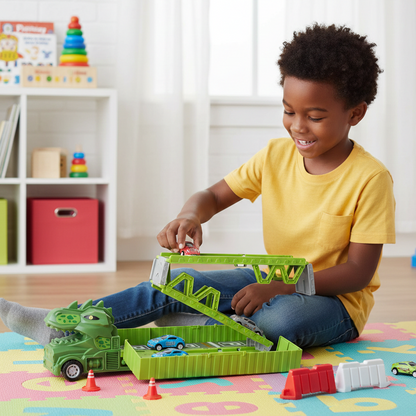 Dino Transporter Truck mit Rennautos & Garage