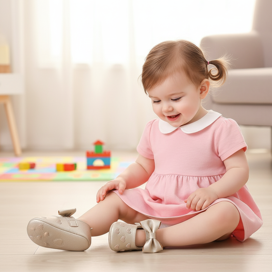 Erstlingsschuhe Mädchen – Herzchen & Schleifen Design