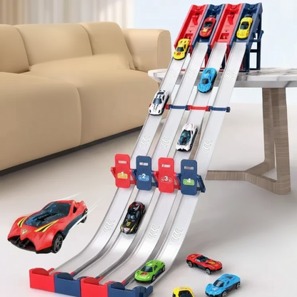 Rennbahn-Action für Kids – Katapult Railcar Spielset mit Alloy Cars