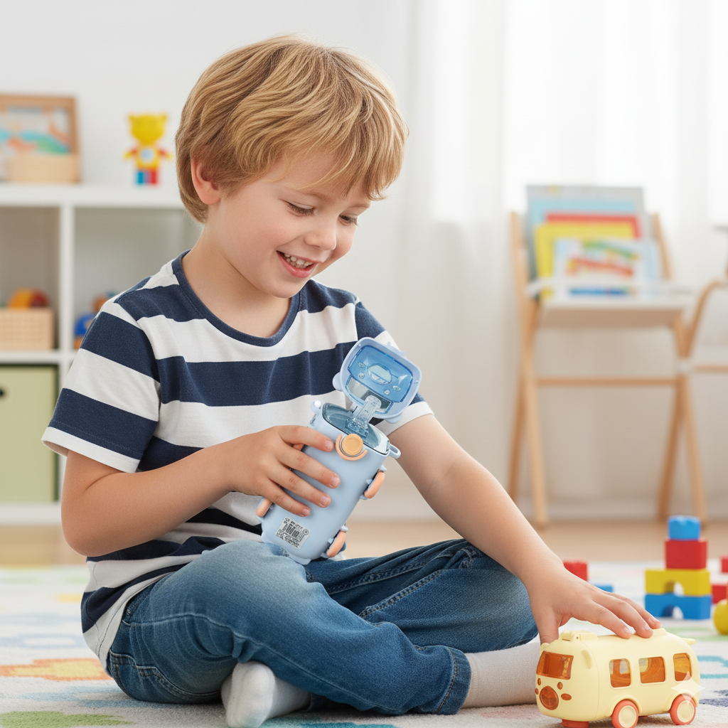 500ml Kinder Bus Trinkflasche mit Strohhalm – auslaufsicher