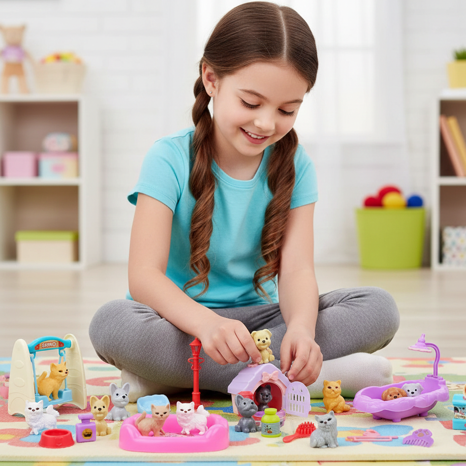 Spielzeug Haustierhaus für Kinder – Rollenspiel mit Hund & Katze