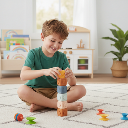 Weich Silicone Montessori Blöcke – Lernen, Stapeln & Spielen