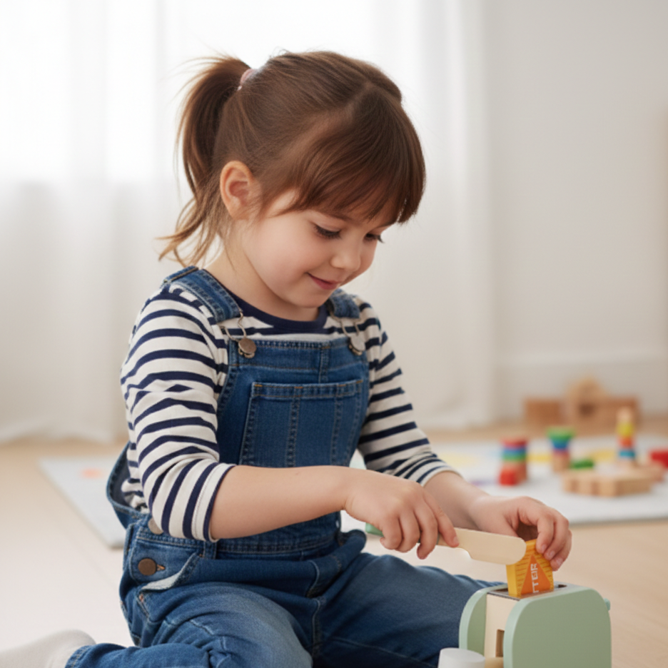 Holz Toaster Spielzeug für Kinder – Montessori Frühstücks-Satz