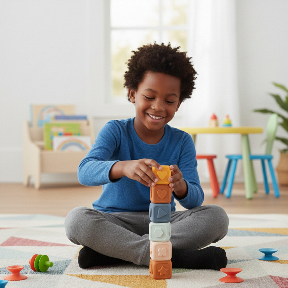 Weich Silicone Montessori Blöcke – Lernen, Stapeln & Spielen