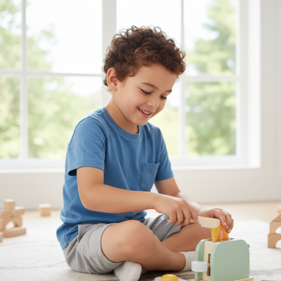 Holz Toaster Spielzeug für Kinder – Montessori Frühstücks-Satz