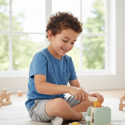 Holz Toaster Spielzeug für Kinder – Montessori Frühstücks-Satz