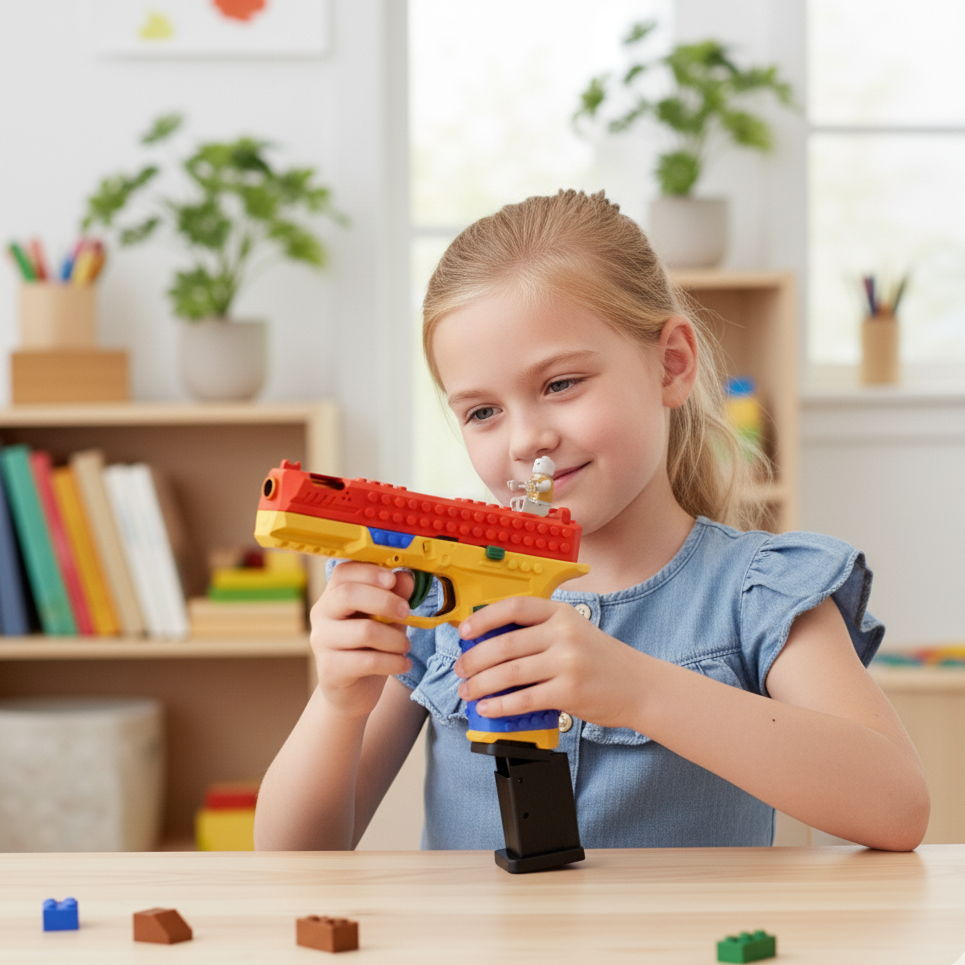 Bunte Baustein-Pistole – Lernen, Bauen & Spielen in einem!