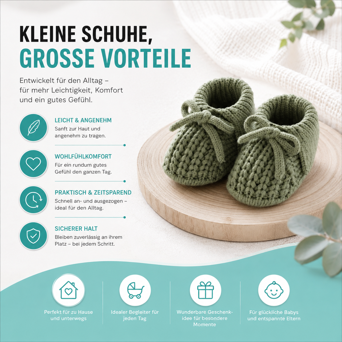Weiche Baby-Strickschuhe – Atmungsaktiv & sicher (0–18 Monate)