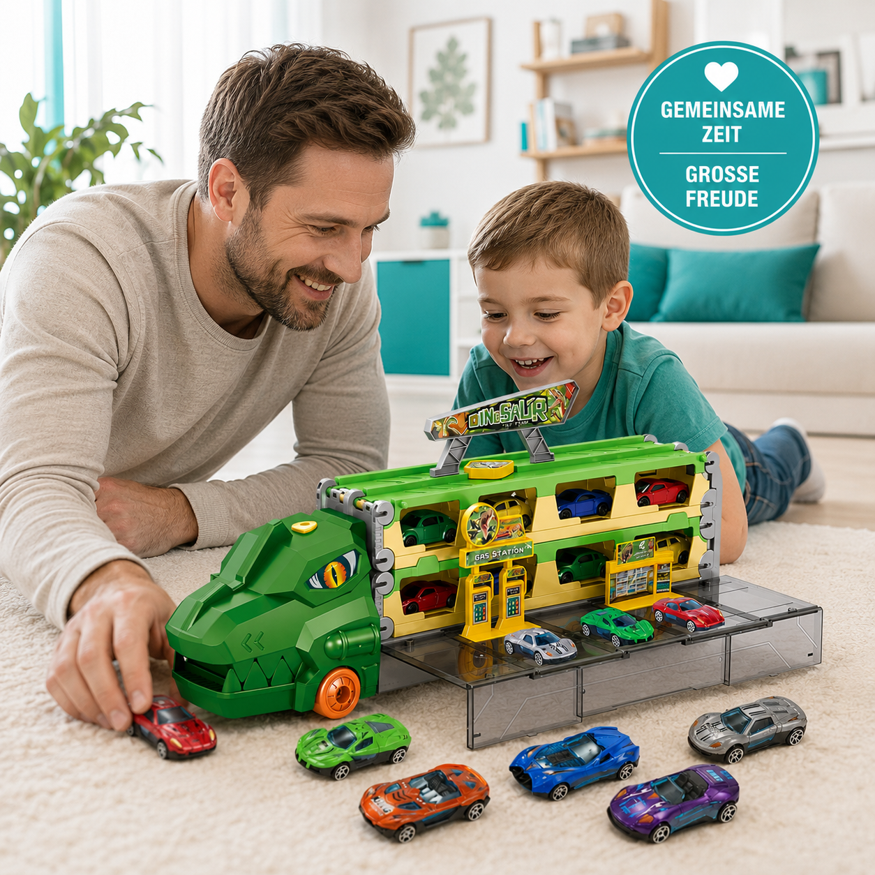 Großer Auto Transport Truck mit Rennstrecke & 6 Autos