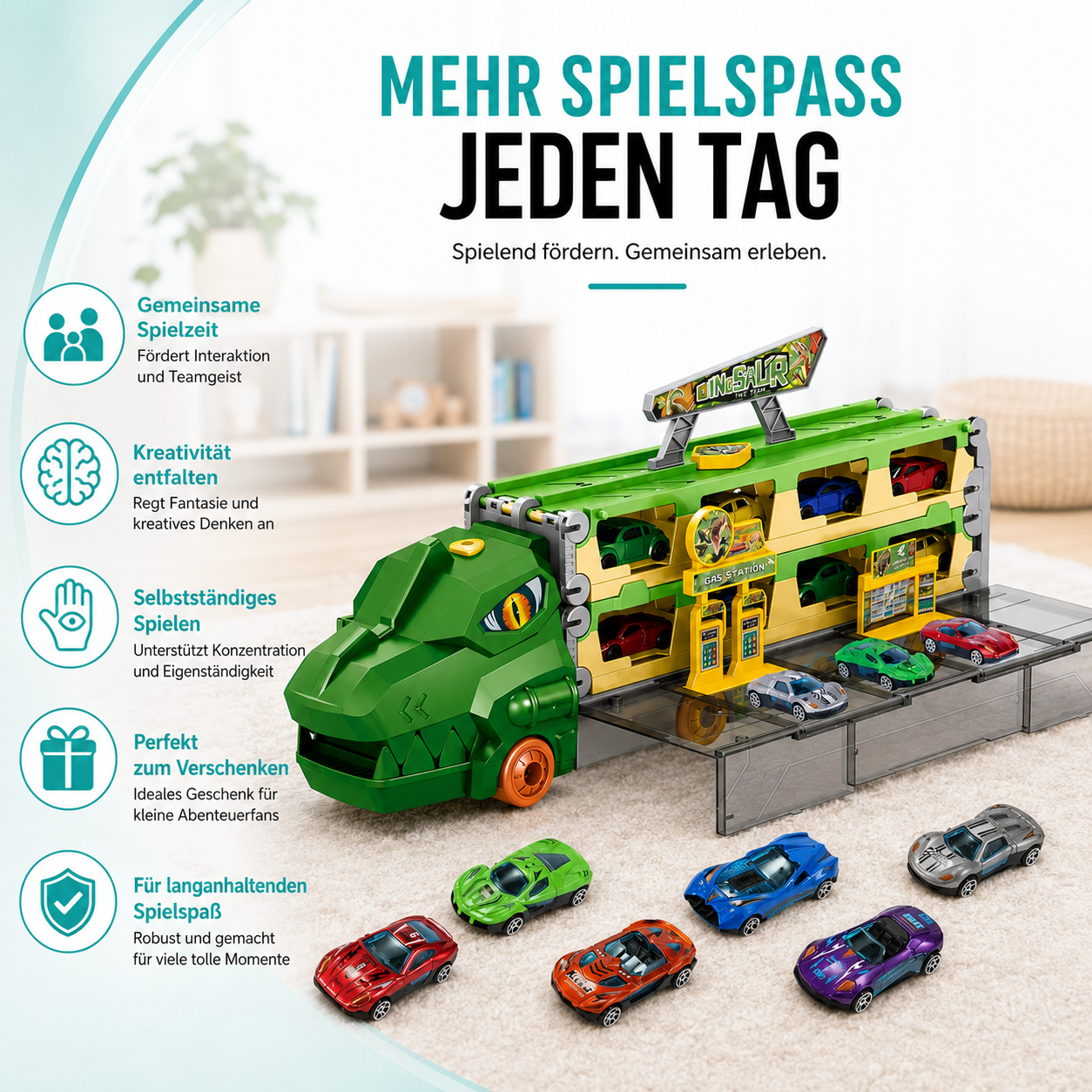 Großer Auto Transport Truck mit Rennstrecke & 6 Autos