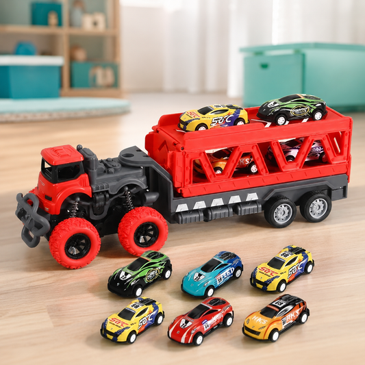 Großer Auto Transport Truck mit Rennwagen – Kinder Spielset Rot