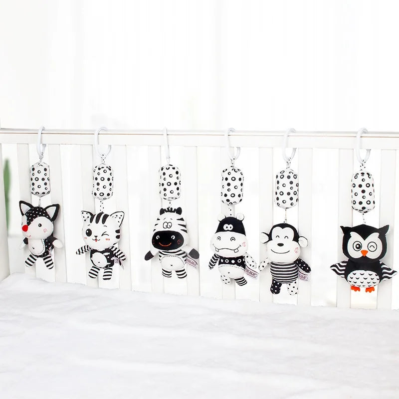 Baby Schwarz-Weiß Plüsch Rassel-Mobile für Bett & Kinderwagen