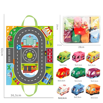 9 Stücke Stoffautos-Spielzeug mit Matte – Für kreative Entdecker